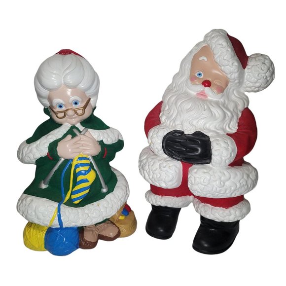 Atlantic Mold Other - Vintage 15" Winking Santa & Mrs. Claus Hand Painted RARE Velvet Flocked Coats